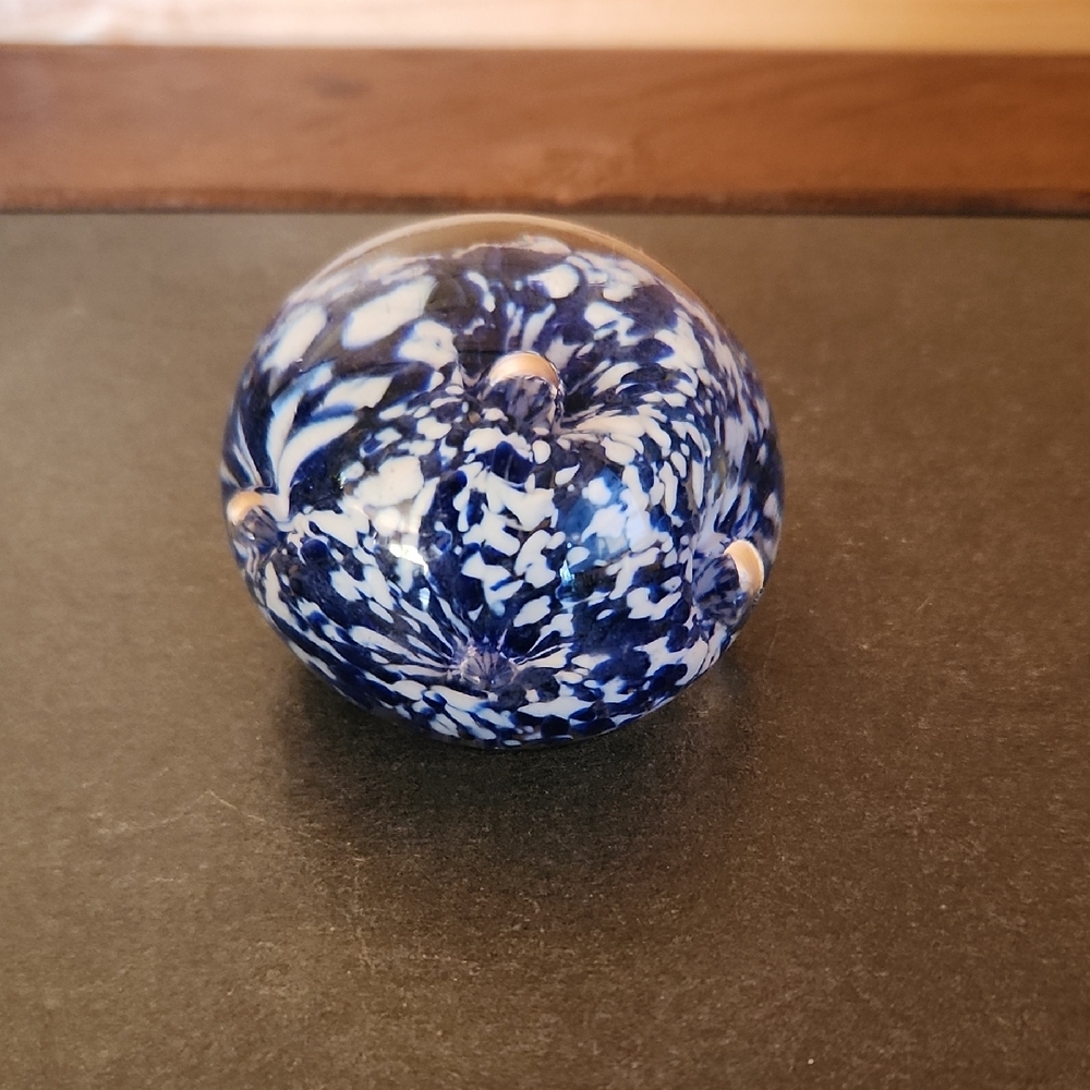Elegant Blue and White Glass Art Sphere